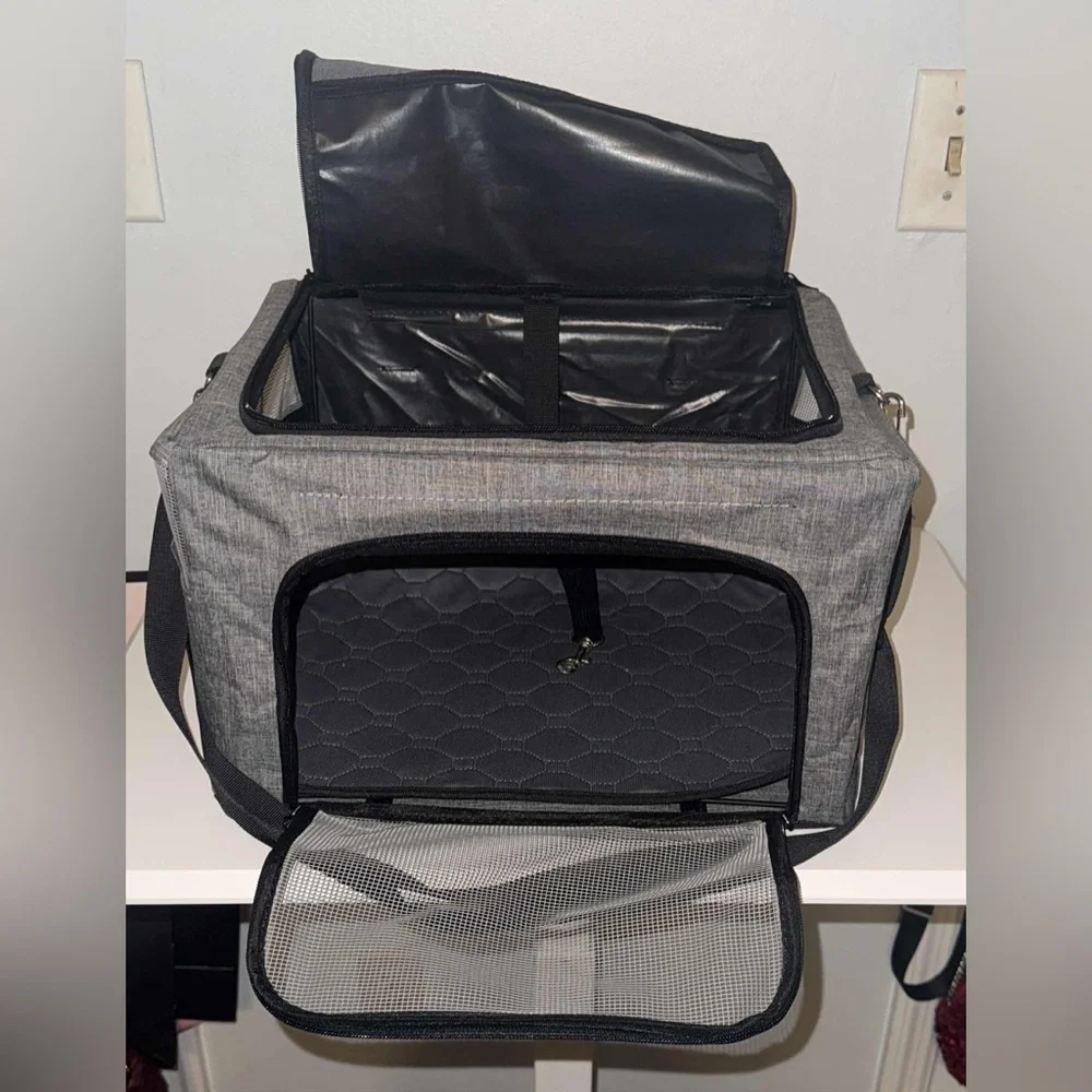 Gray Pet Carrier with Mesh Panels